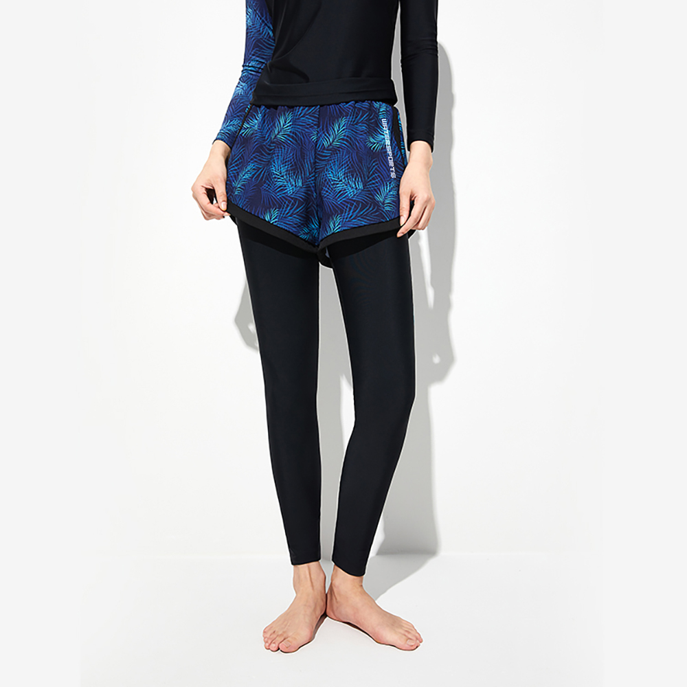 女士數碼印花外罩沙灘褲防曬長褲 - 黑