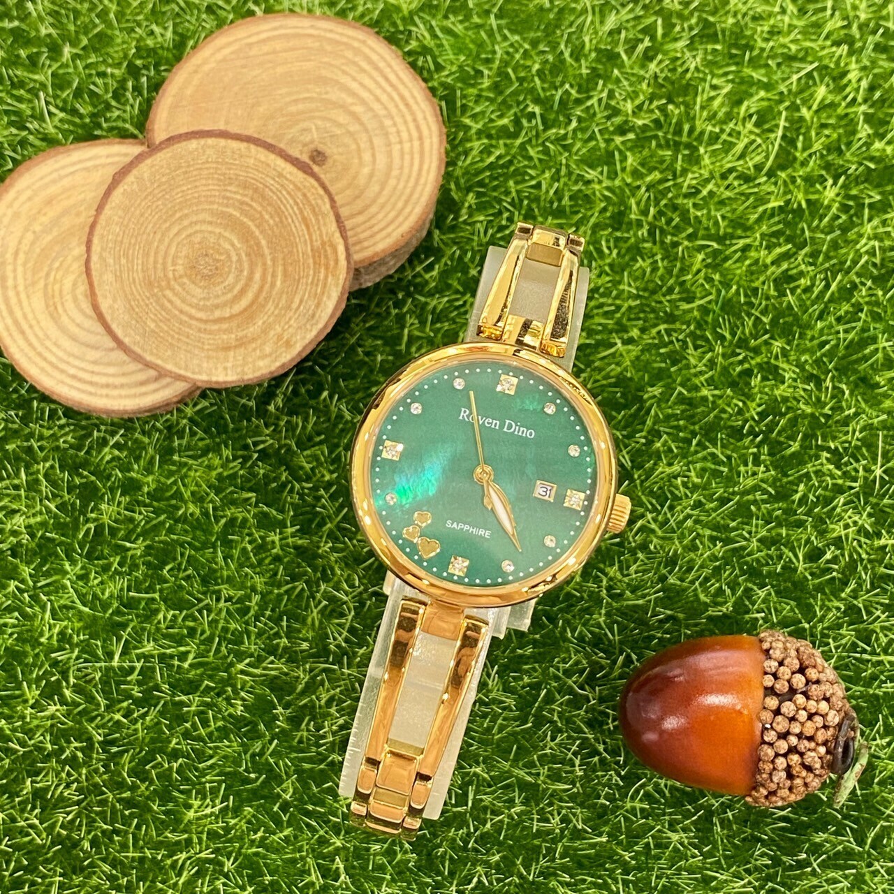 【Roven Dino羅梵迪諾】祖母綠金錶RD799G 27mm 現代鐘錶