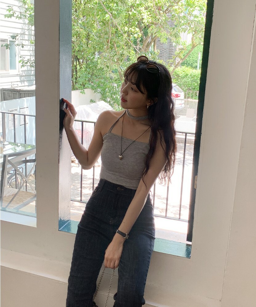 韓國Dejou授權 純欲氛圍繞脖綁帶設計平口背心