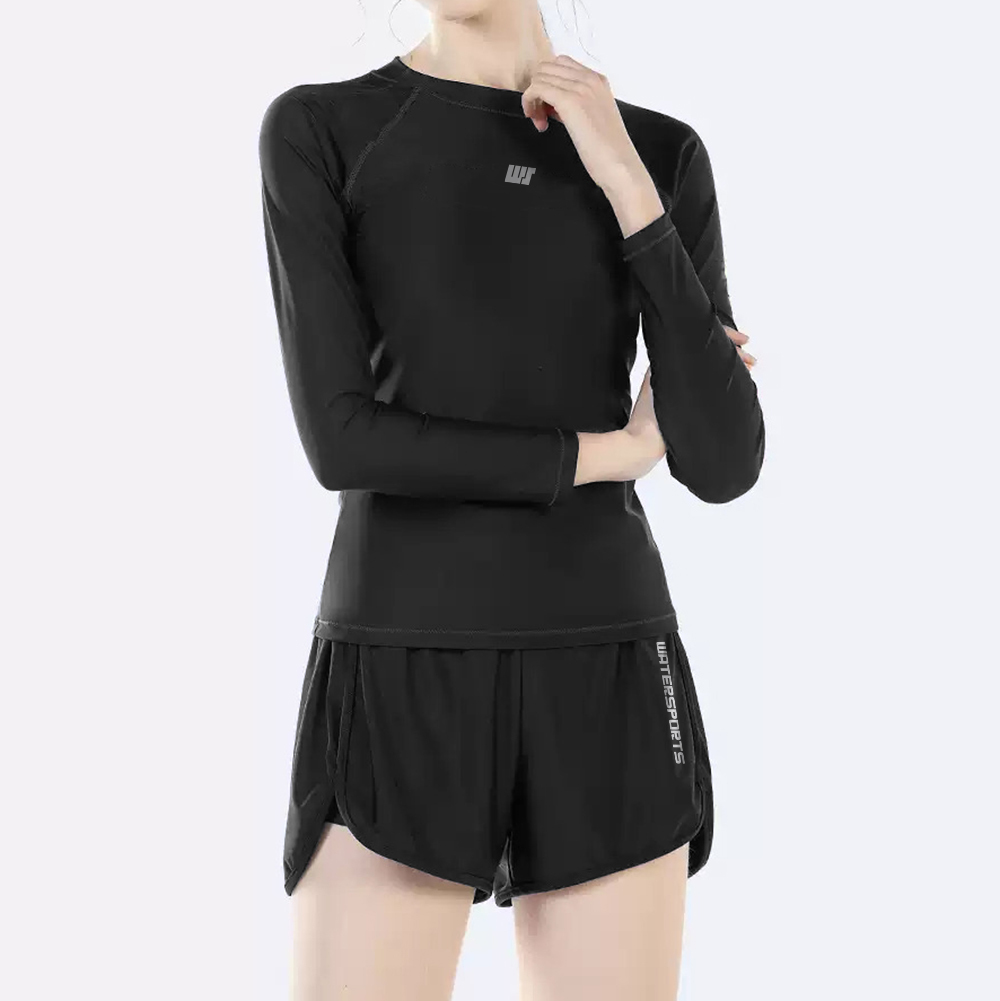 少女/女士長袖游泳防曬上衣內襯運動內衣 - 黑