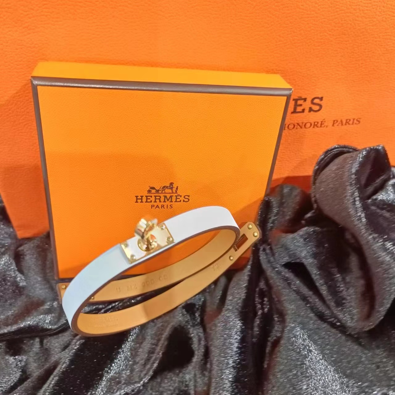 Hermes 霧霾藍玫瑰金 手帶 -M