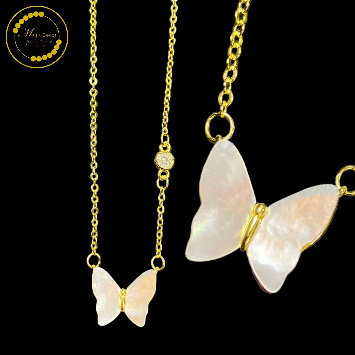 240222-A20 白貝母立體蝴蝶金色半銀頸鏈