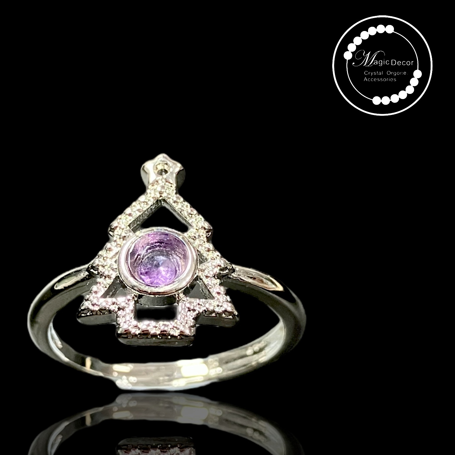 250809 - C95 紫水晶聖誕樹半銀開口戒指