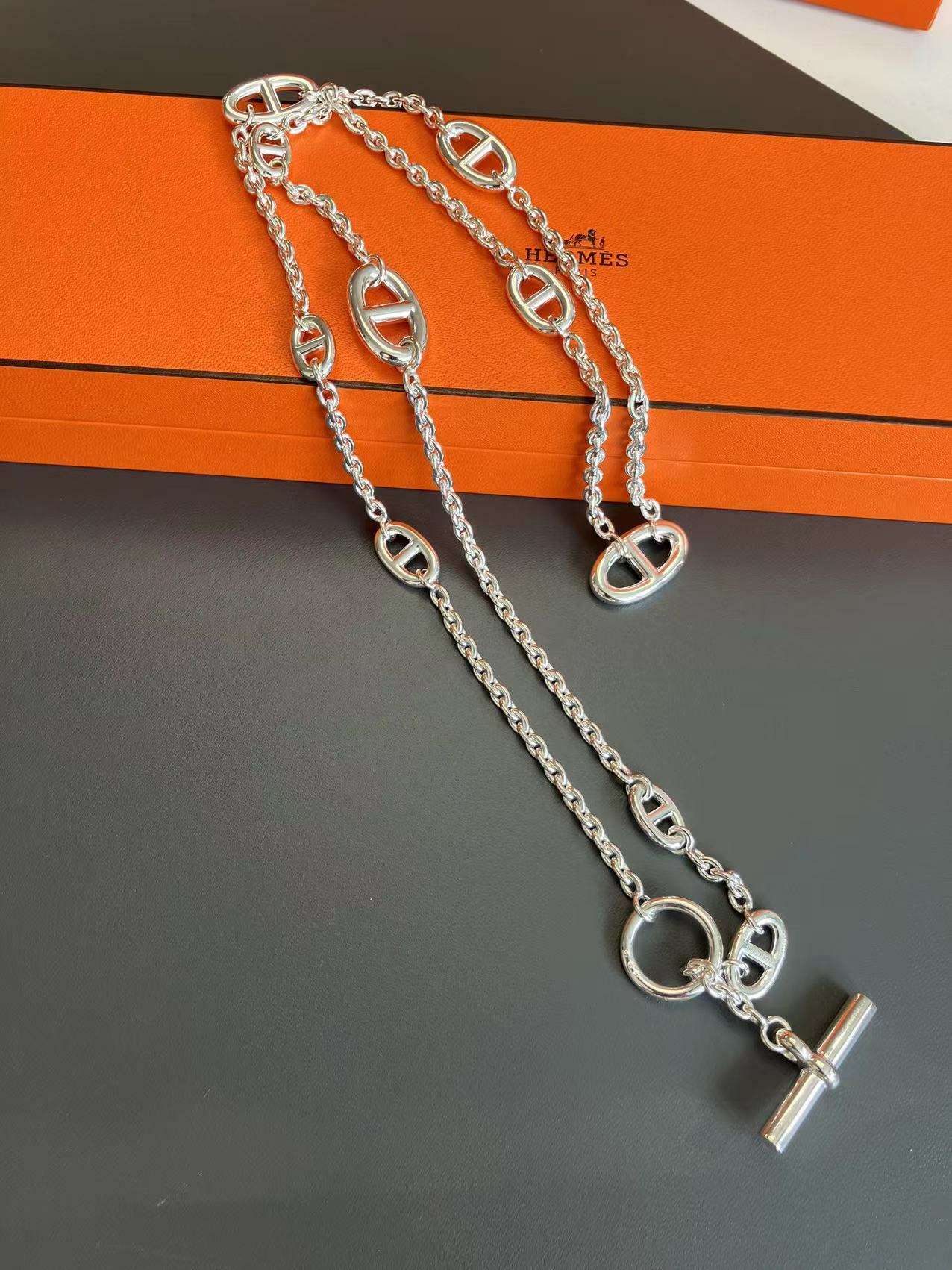 Hermes朱鼻銀頸鍊 80cm KW454 K53 -M
