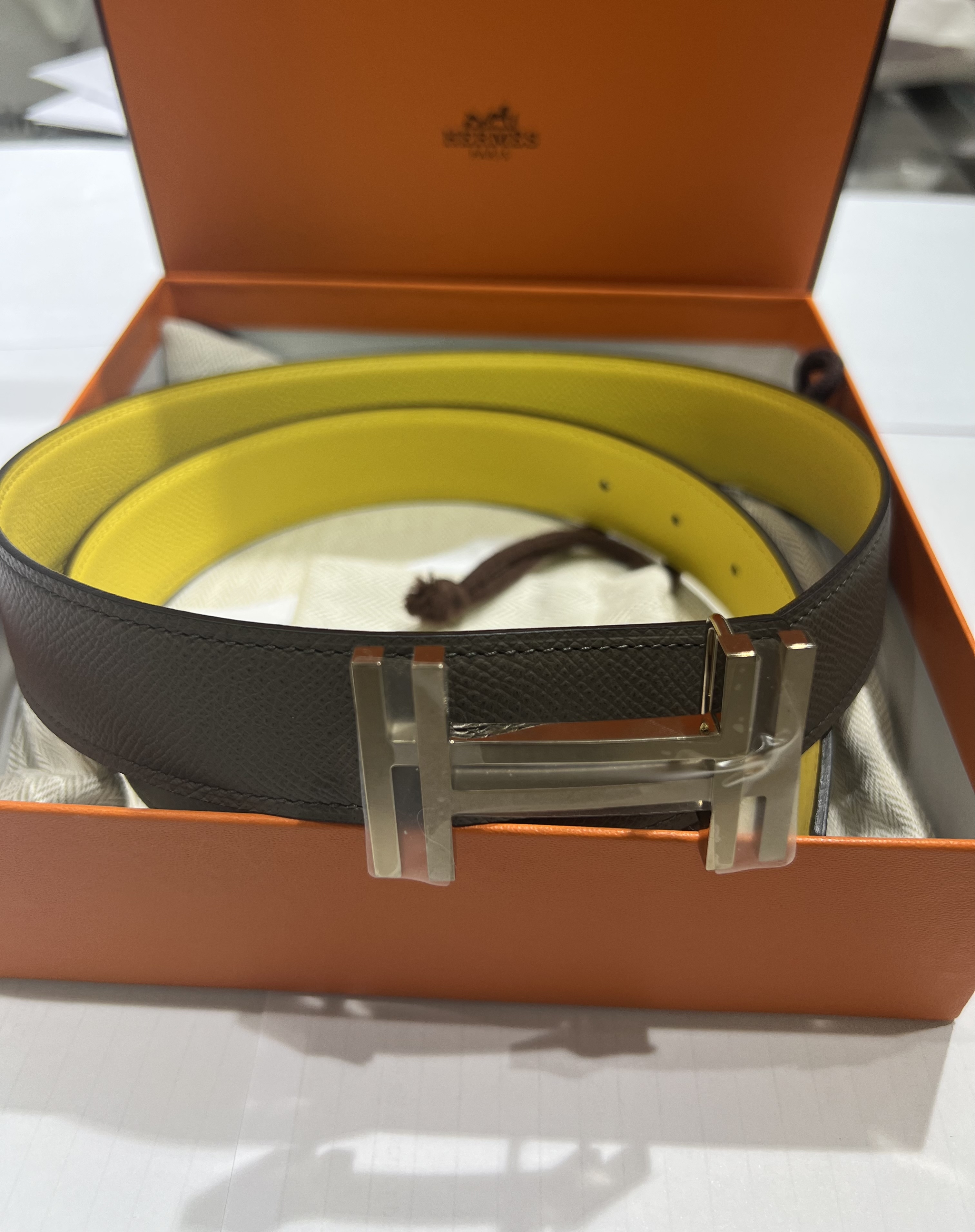 Hermes32mm belt Etain/Yellow 90cm 雙H扣 KW415/416 K29 -M