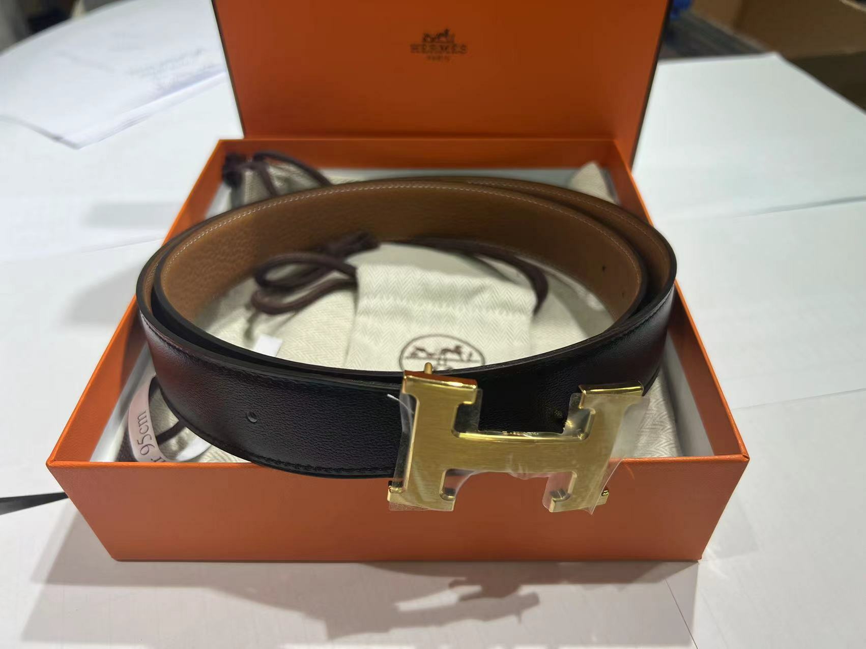 Hermes32mm Belt Gold/Noir 95cm 平面金扣 KW893/894 K30 -M