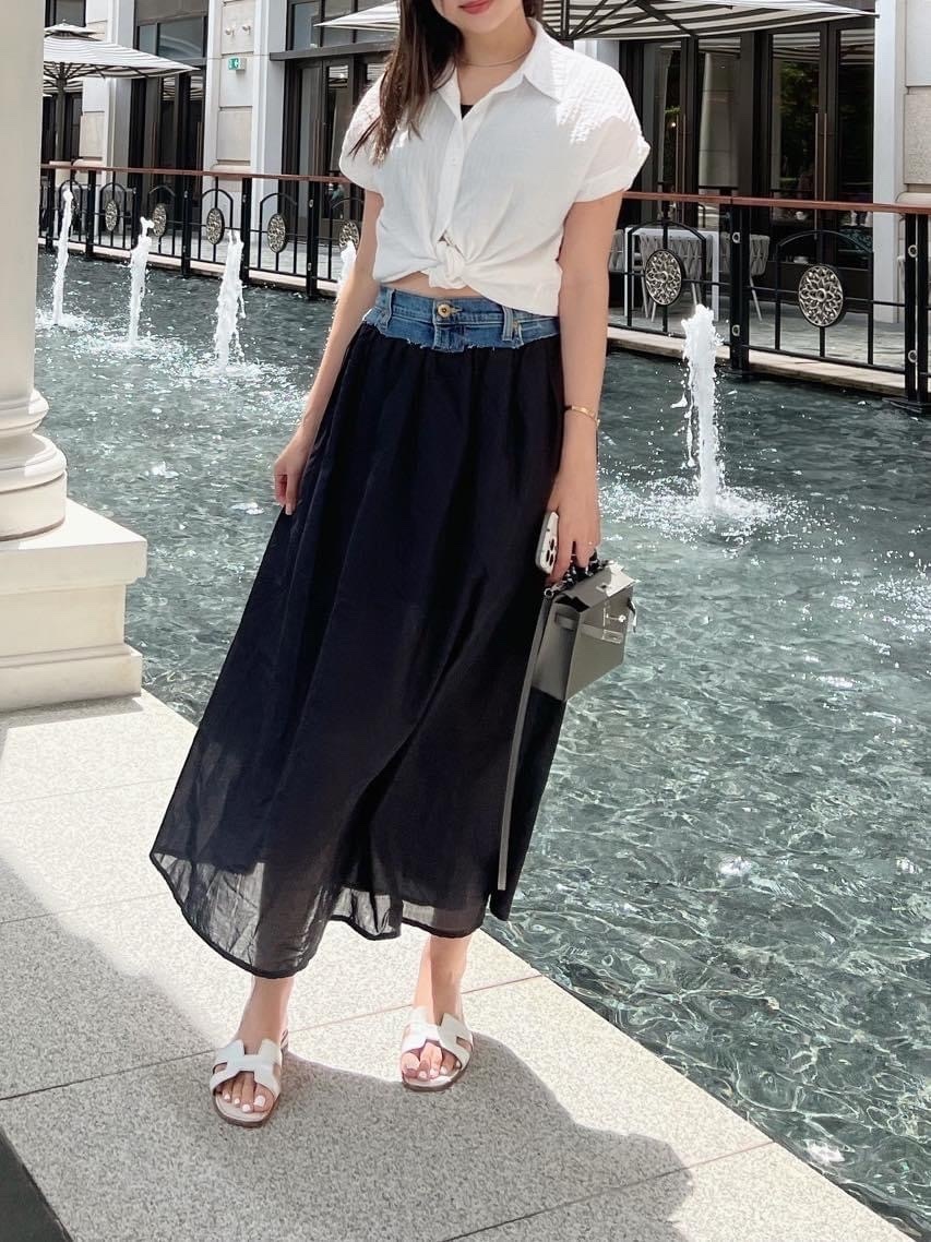 kikisix 黑色牛仔/橡筋腰長裙-T