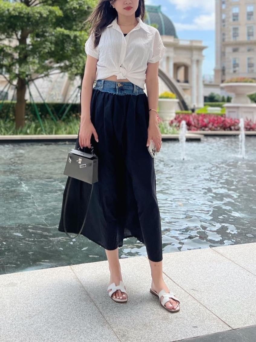 kikisix 黑色牛仔/橡筋腰長裙-T