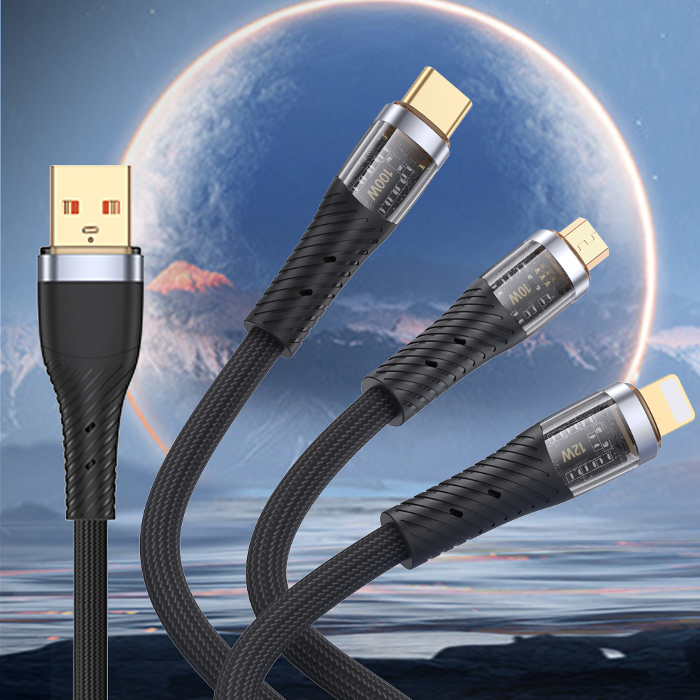 TOTU 拓途 一分三 Lightning/安卓MicroUSB/TypeC充電線傳輸線編織快充線 CB-8系列 1.5M