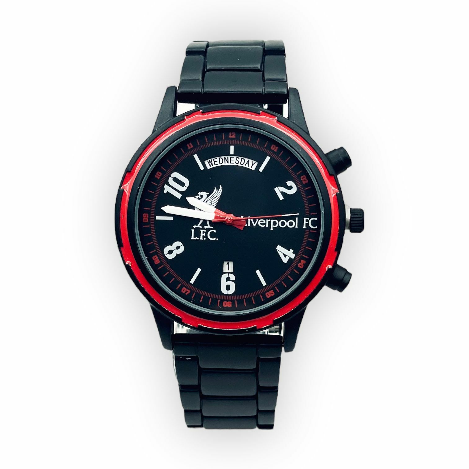 利物浦黑白色紅圈鋼帶手錶