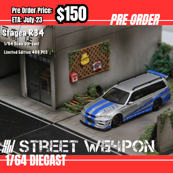 Pre Order-$150 Street Weapon 1:64 Nissan Skyline Stagea WC34 260RS Silver Blue [OD04/06]