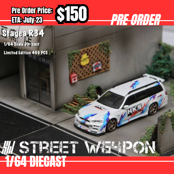 Pre Order-$150 Street Weapon 1:64 Nissan Skyline Stagea WC34 260RS HKS White [OD04/06]