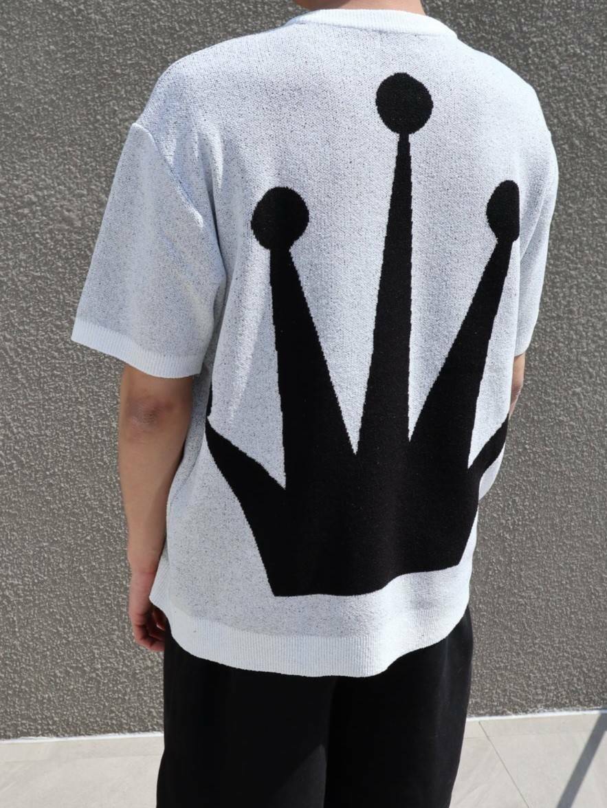 (韓國限時特價)皇冠提花短袖針織衫