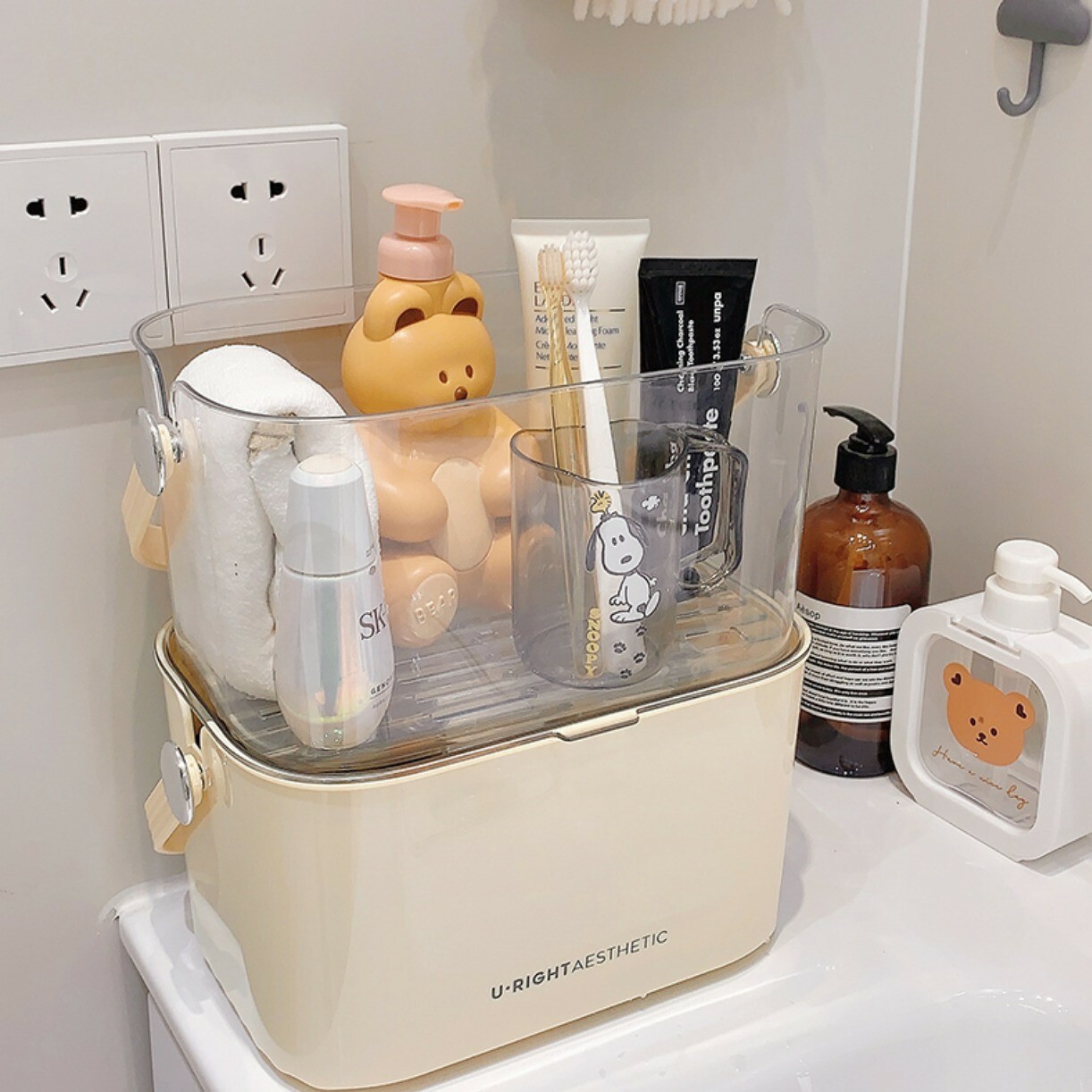 《2327》ins手提奶油色防水加蓋收納