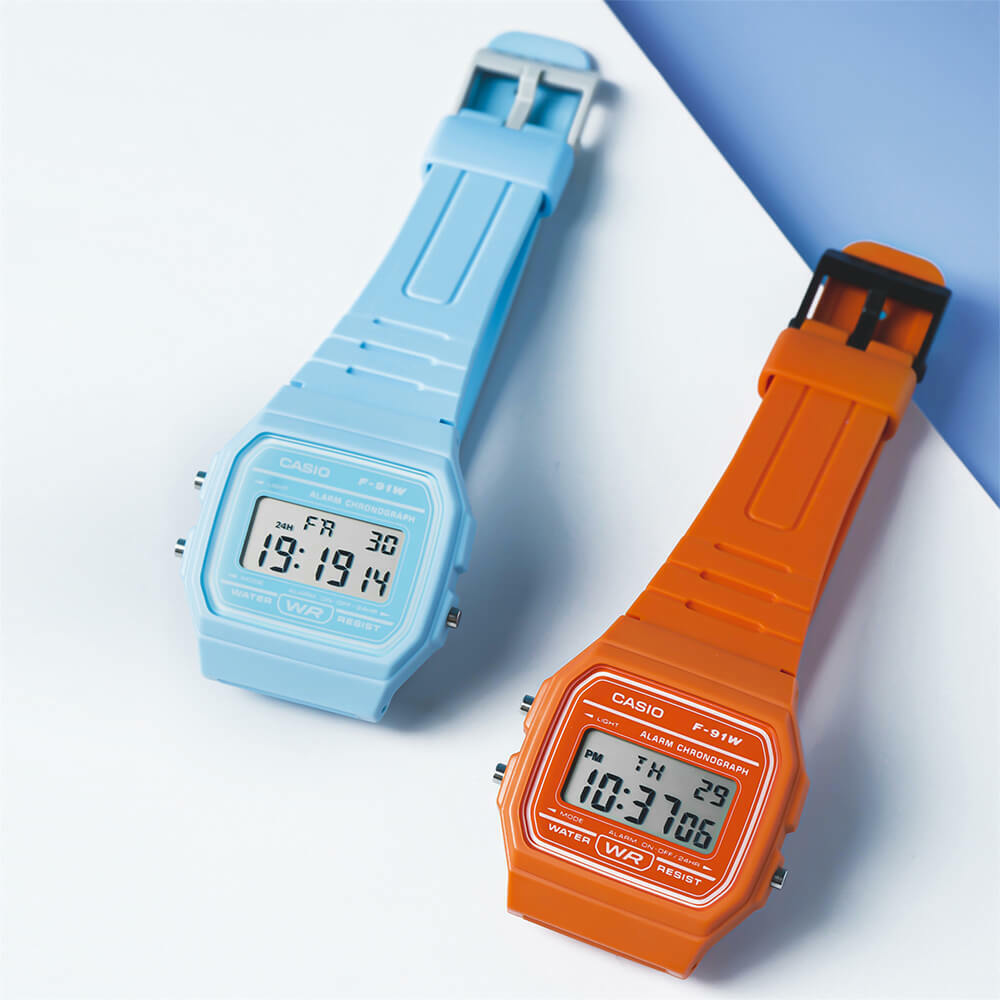 萬年鐘錶 - CASIO 鮮豔繽紛經典電子錶  F-91WC-4A2  錶徑35.2MM