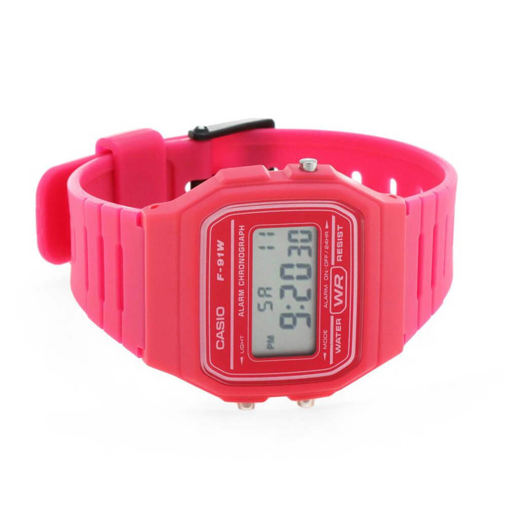 萬年鐘錶 - CASIO 鮮豔繽紛經典電子錶 F-91WC-4A 錶徑35.2MM