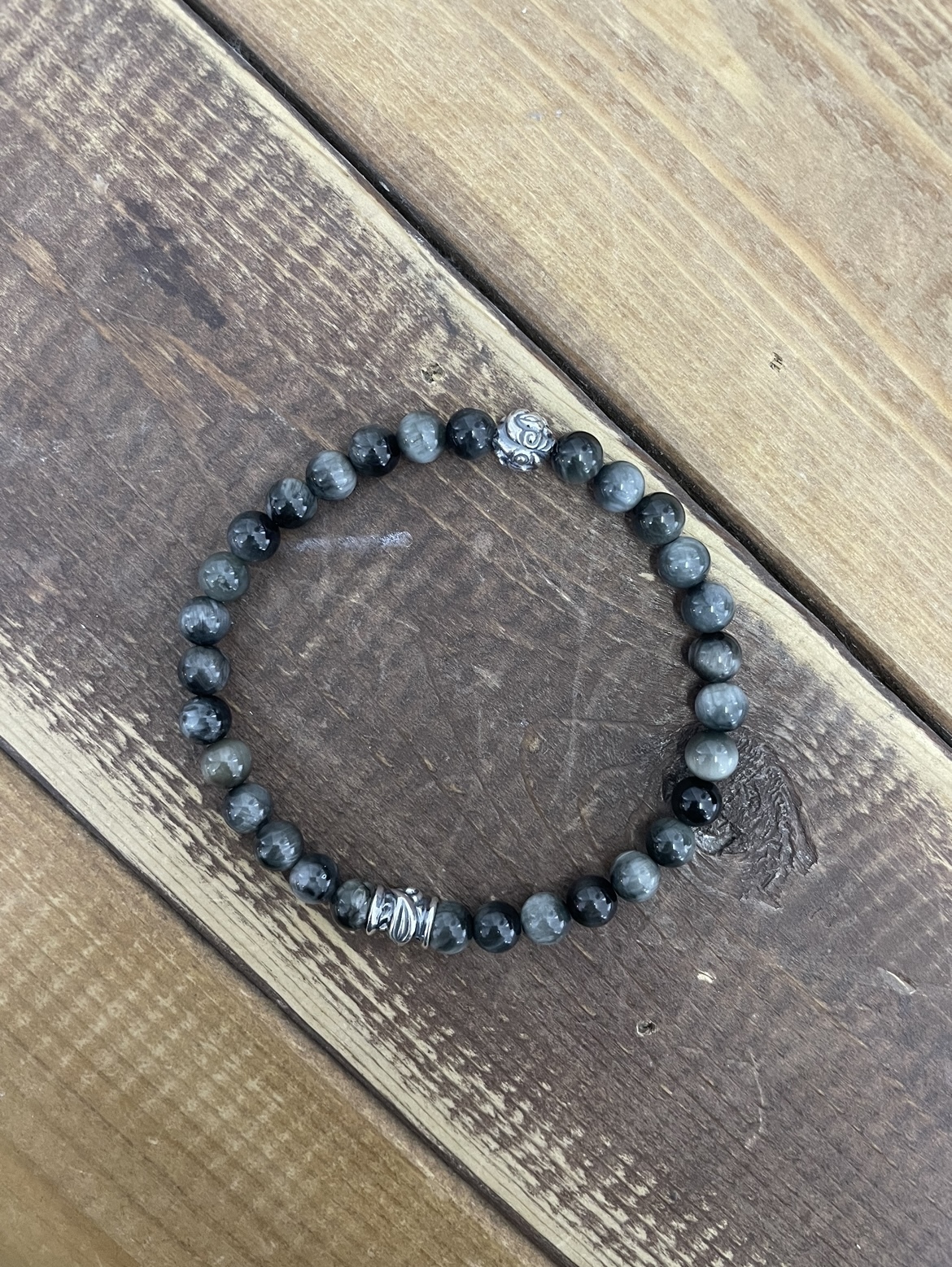 Lone Ones 6mm Stone Bracelet w/ Embossed bead & Hawk bead