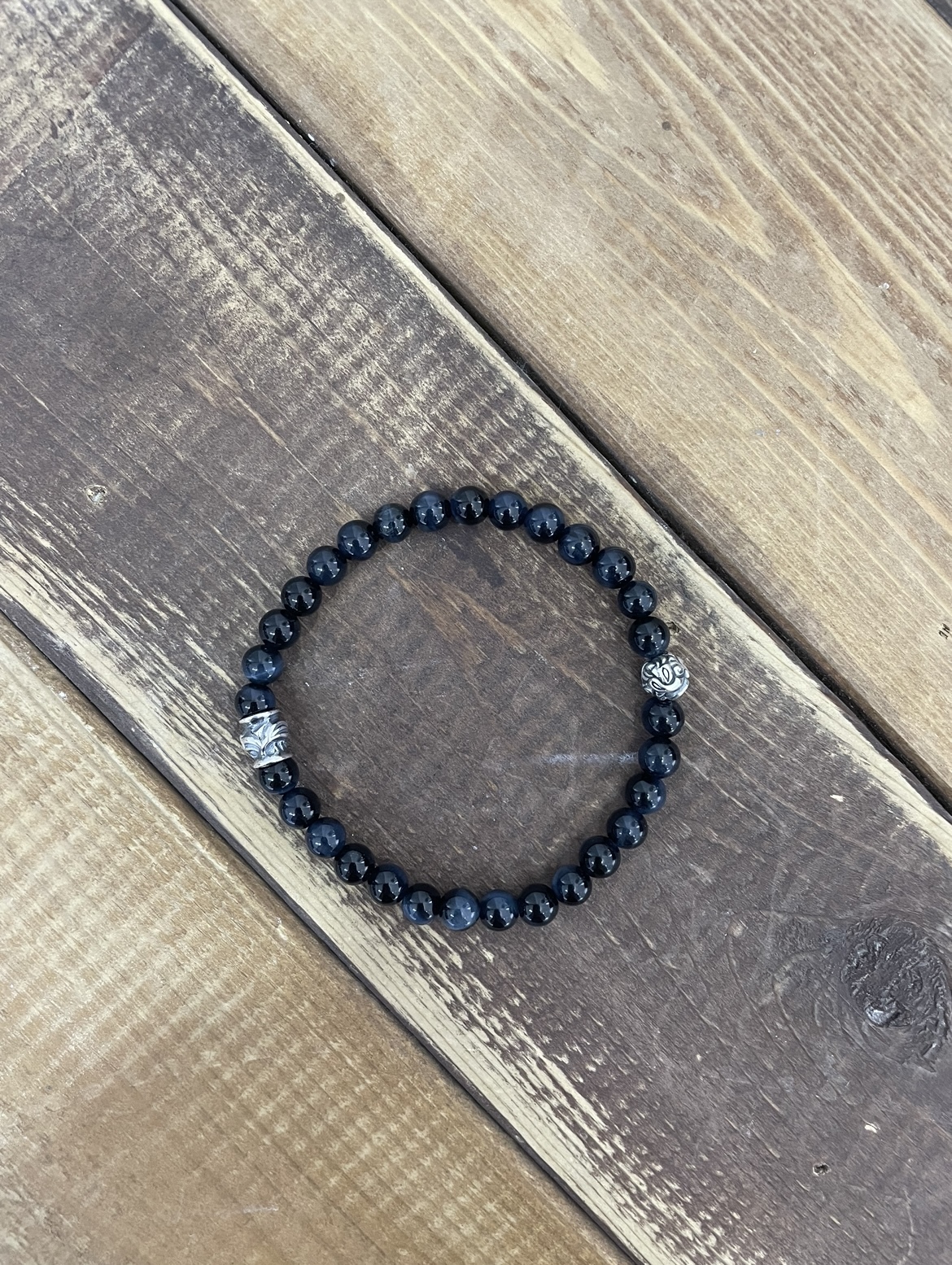 Lone Ones 6mm Stone Bracelet w/ Embossed bead & Hawk bead