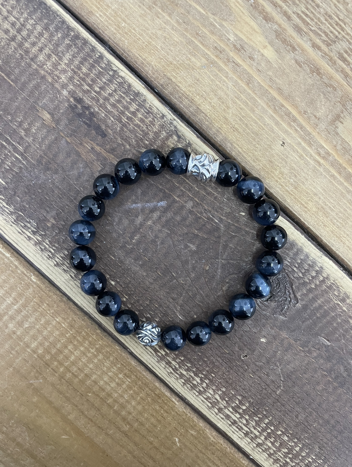 Lone Ones 10mm Stone Bracelet w/ Embossed Bead & Hawk Bead