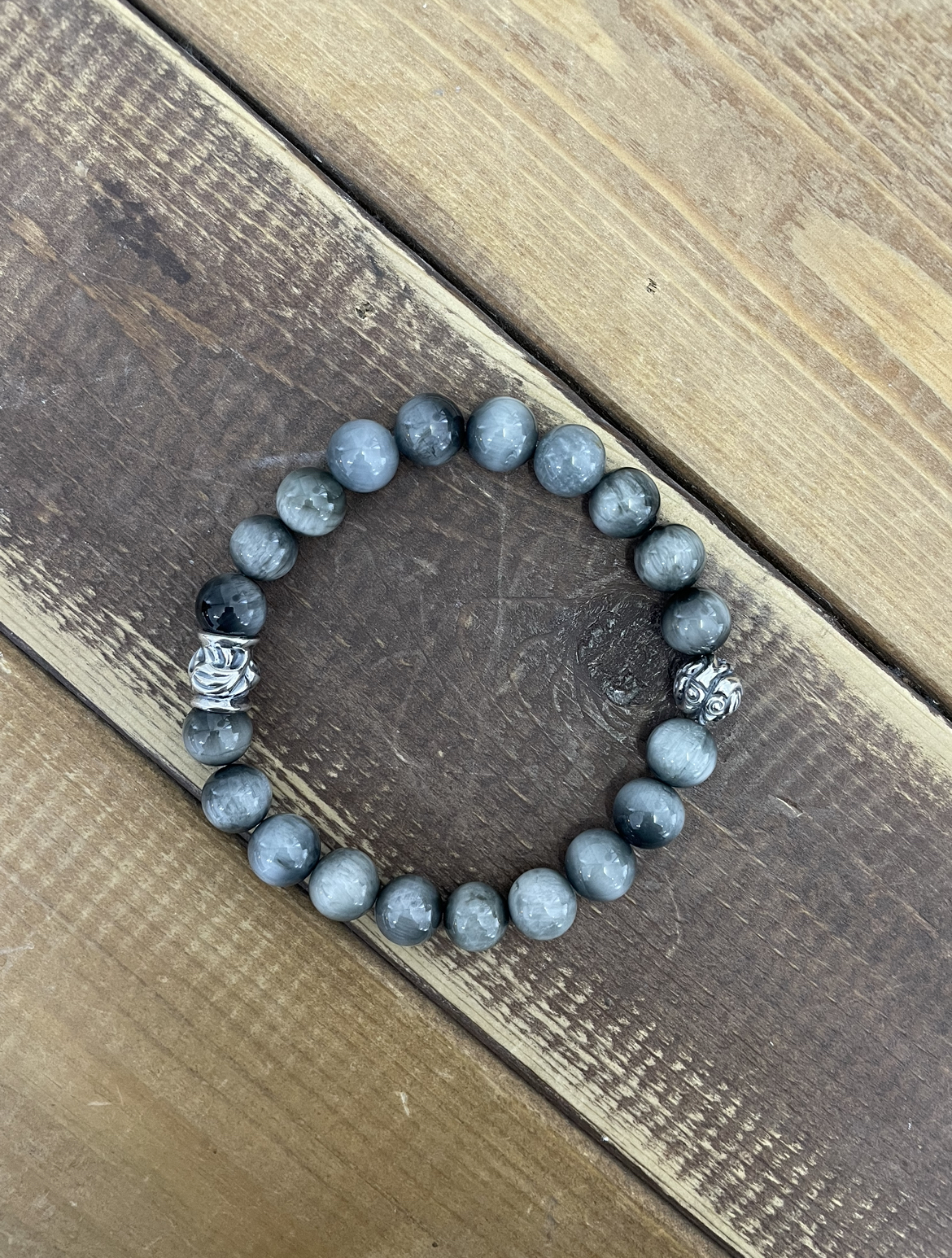 Lone Ones 10mm Stone Bracelet w/ Embossed Bead & Hawk Bead