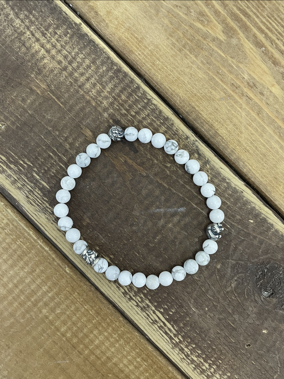 Lone Ones 6mm Stone Bracelet w/ Chick Bead, Hawk Bead & Embossed Bead