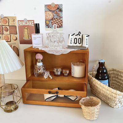 《2336》復古風木質桌面化妝收納盒