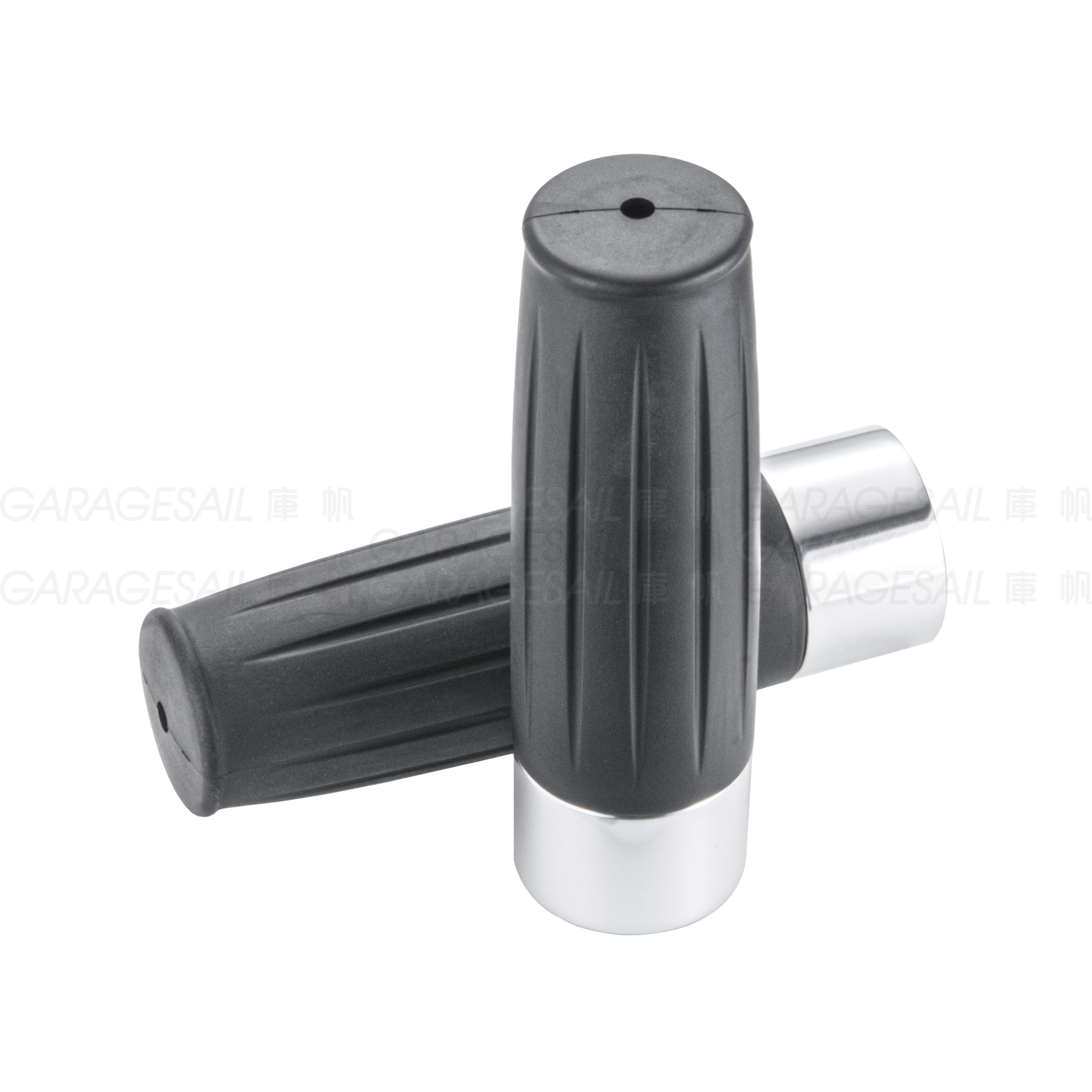 橡膠 握把套 金屬環 直溝紋 - 黑