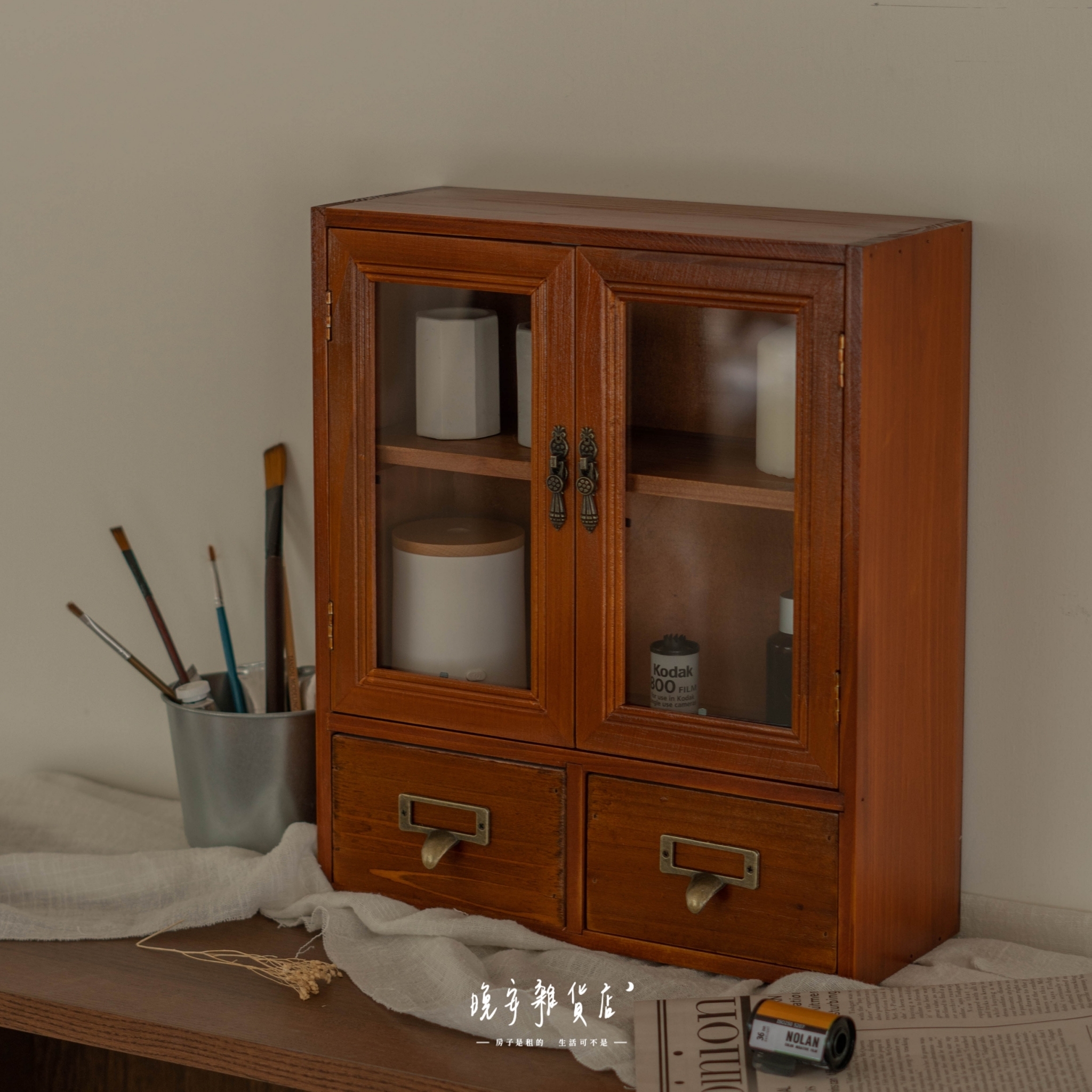 【復古木頭風】實木收納展示櫃