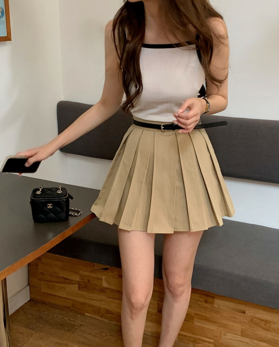 韓國Dejou授權 韓系女團風前百褶鬆緊帶短裙