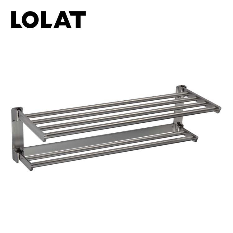 LOLAT鋁合金摺疊置物浴巾架-槍灰色A2235AZZH
