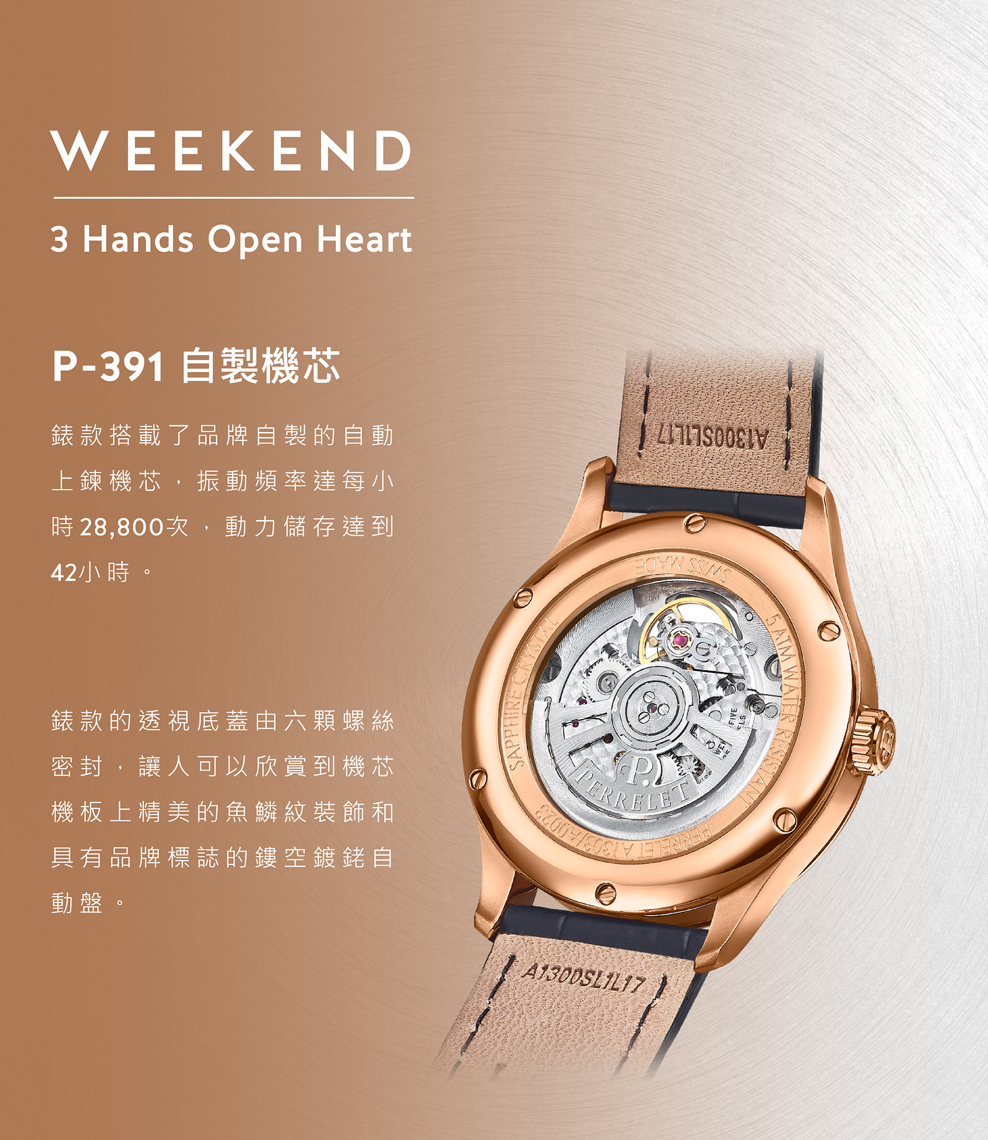 Perrelet 沛力錶 WEEKEND 3 hands open Heart|A1303/1