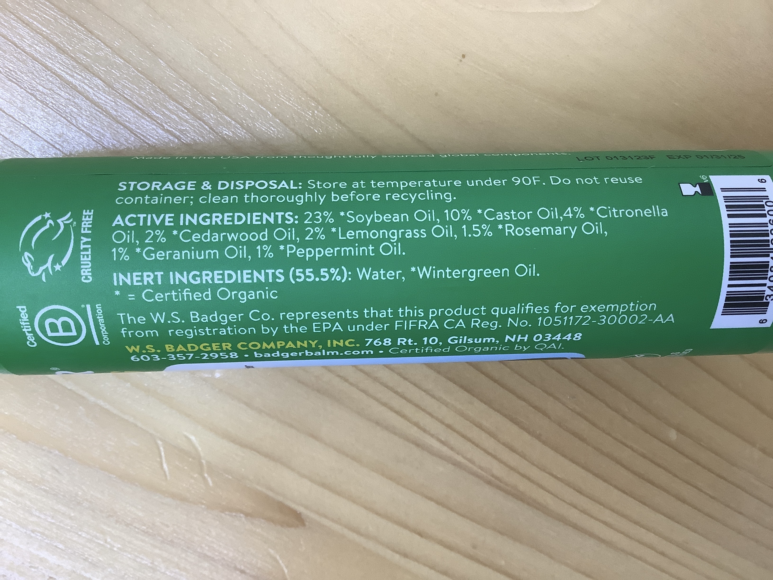 Badger 有機驅蚊蟲噴劑 (最佳使用日期為 2027年 1月 30日)
