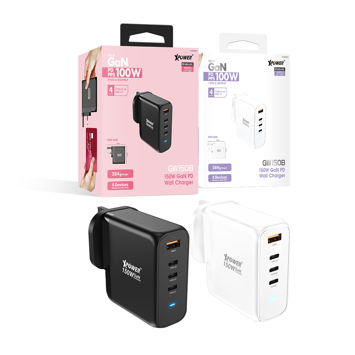 XPower GW150B 150W PD 3.0/QC/SCP插牆充電器