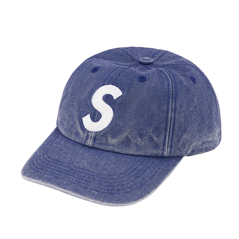 SUPREME Pigment Canvas S Logo 6-Panel 經典字體六片帽深藍SS23H1