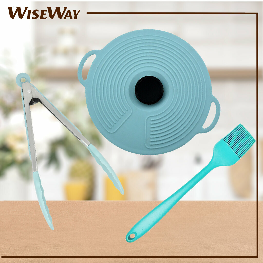 多用途硅膠保鮮蓋+ 硅膠抹油刷＋ 不鏽鋼硅膠廚房食物夾 套裝