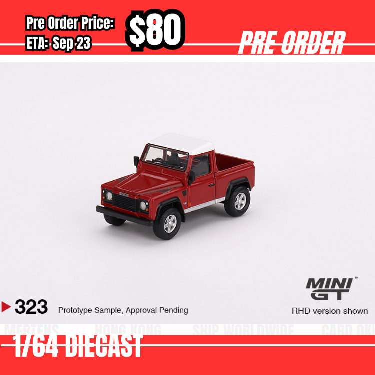 Pre Order-$80 Mini GT #323 Land Rover Defender 90 Pickup Masai Red RHD [OD5/06]