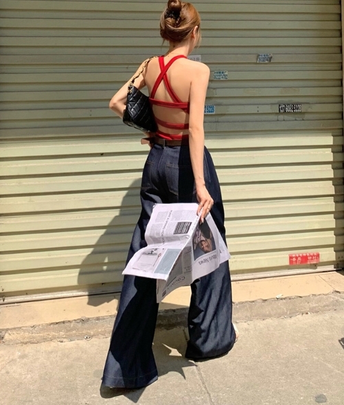 線條露背 合身上衣(紅/黑)