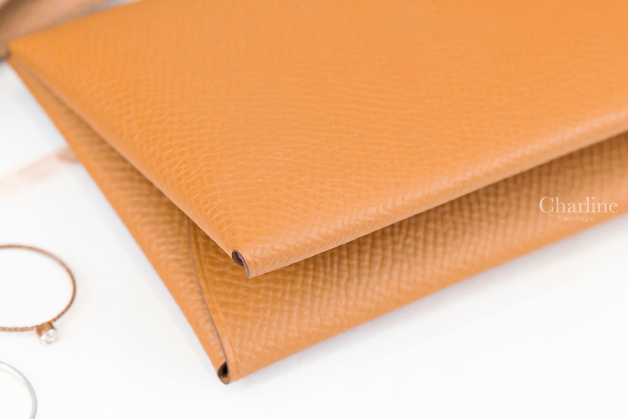 Hermès Calvi Duo Compact Card Holder 焦糖色信封釦式零錢袋卡片夾