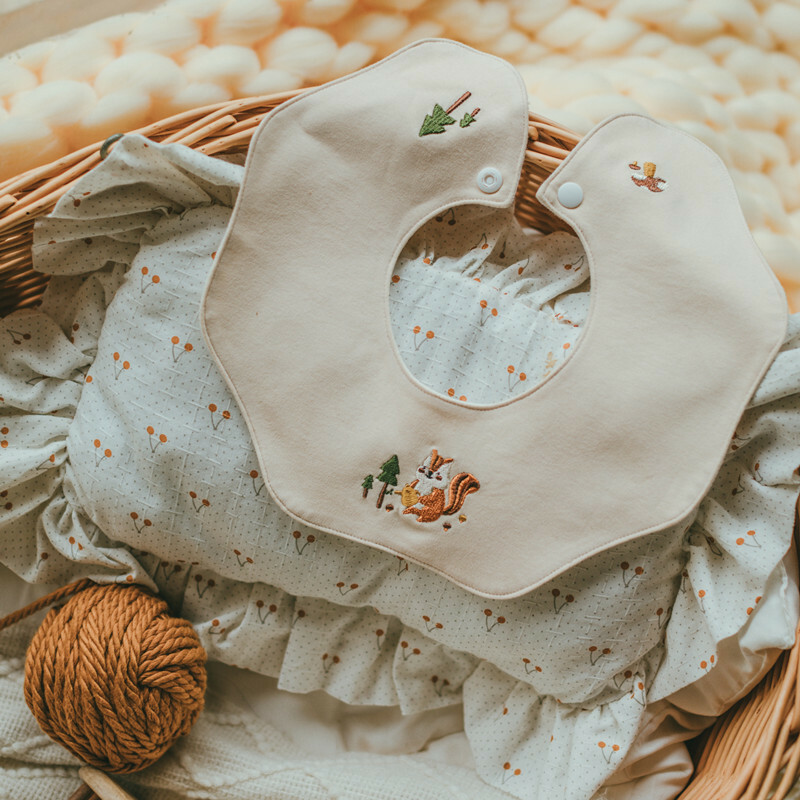 Y26BE_SS23_C🐿️韓風杏色可愛刺繡松鼠口水肩(pre-order)