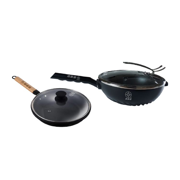 【婦樂透】遠紅外線全炭百歲鍋超值二件組-30cm單柄炒鍋+26cm單柄煎鍋