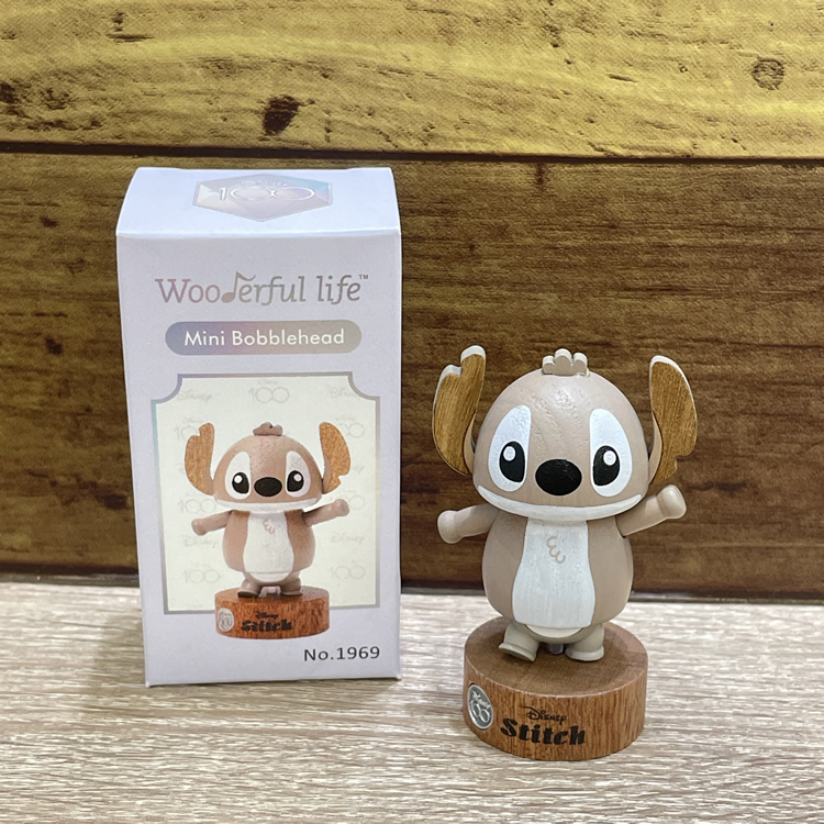 23100-ST 迪士尼史迪仔原木彈簧迷你搖頭公仔#KM23-350505