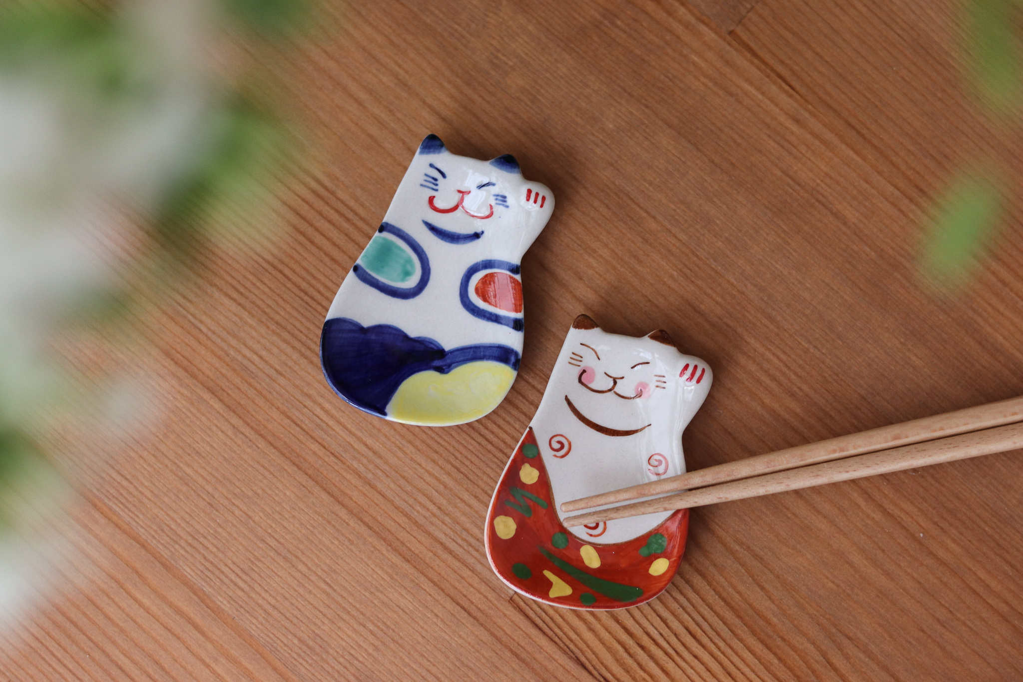 日本 作舍窯 招財貓 豆皿 筷架