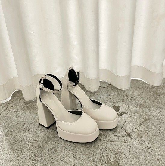 厚底方頭 粗高跟瑪麗珍跟鞋(34-40)(白/桃)