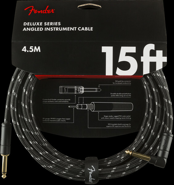 Fender Deluxe 15呎 黑黃色斜紋 吉他 貝斯 導線 編織皮 公司貨【宛伶樂器】