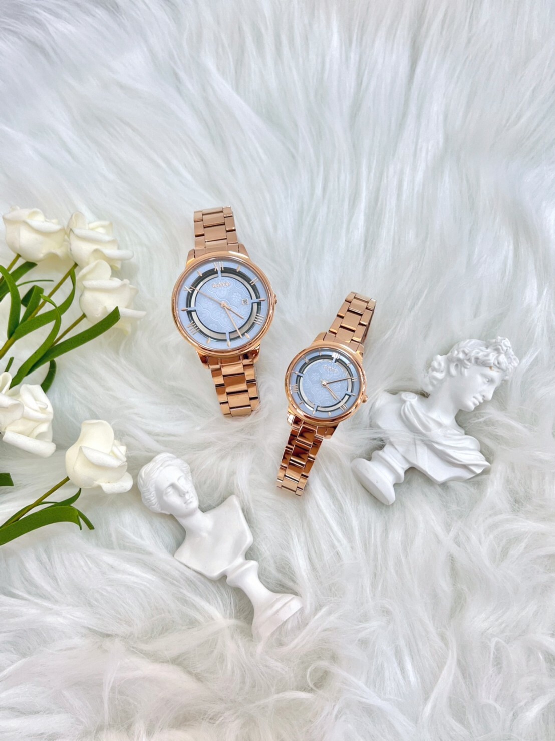 【GOTO】復古海棠花玻璃紋簍空系列-莫蘭迪藍 GS0117B-44-641 37mm/GS0117L-44-641 28mm 現代鐘錶