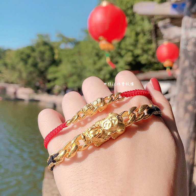 財富連鍊來貔貅 情侶編織金手鍊