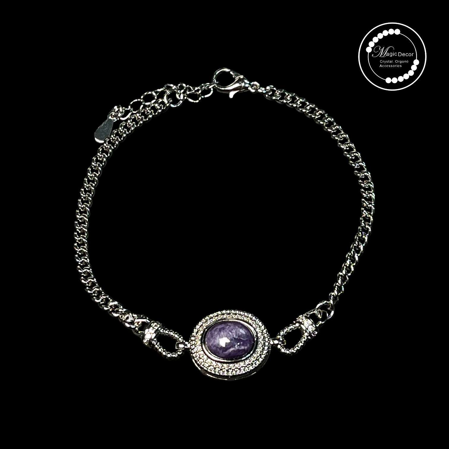 250828 - A66 紫龍晶橢圓碎石圍邊半銀手鏈