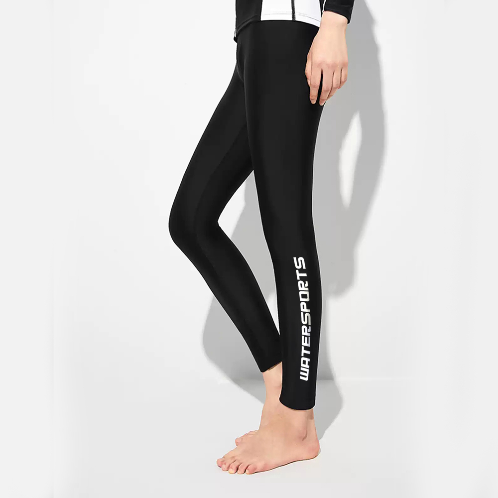 中性 LOGO 純色游泳防曬長褲 - 黑