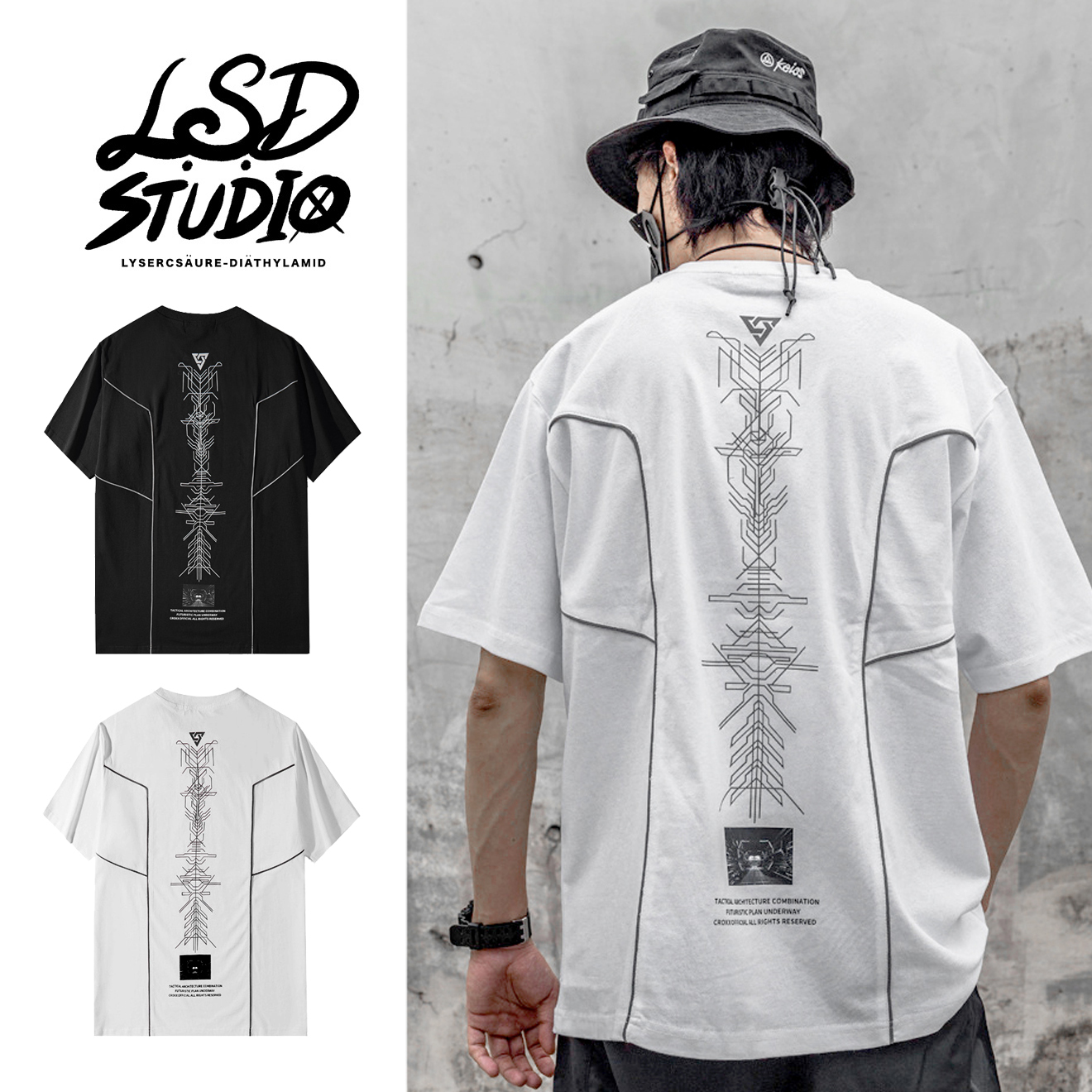 【TEOX002】線條圖騰反光流線設計圓領短T