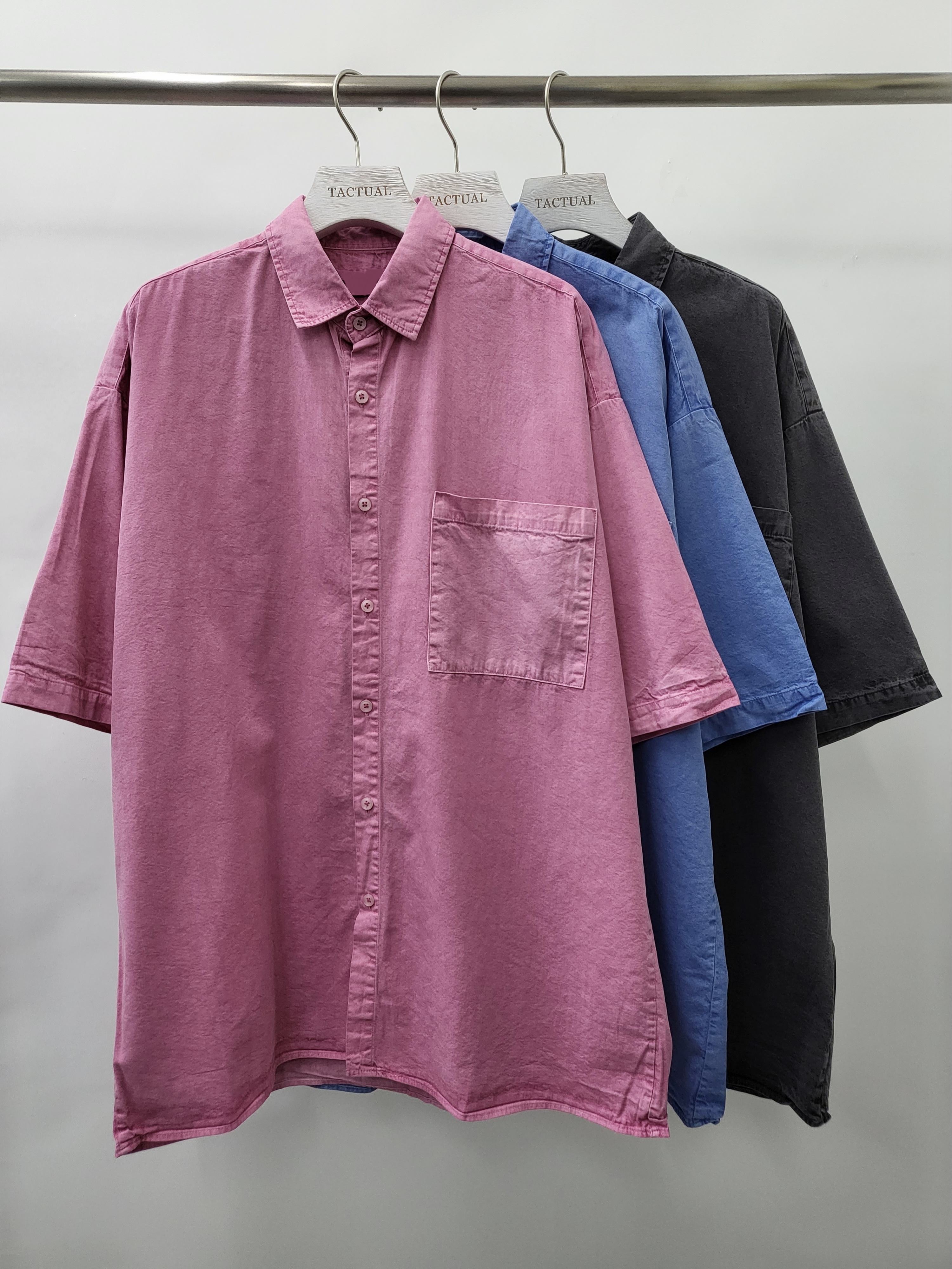 洗水淨色短袖恤衫外套 S2044